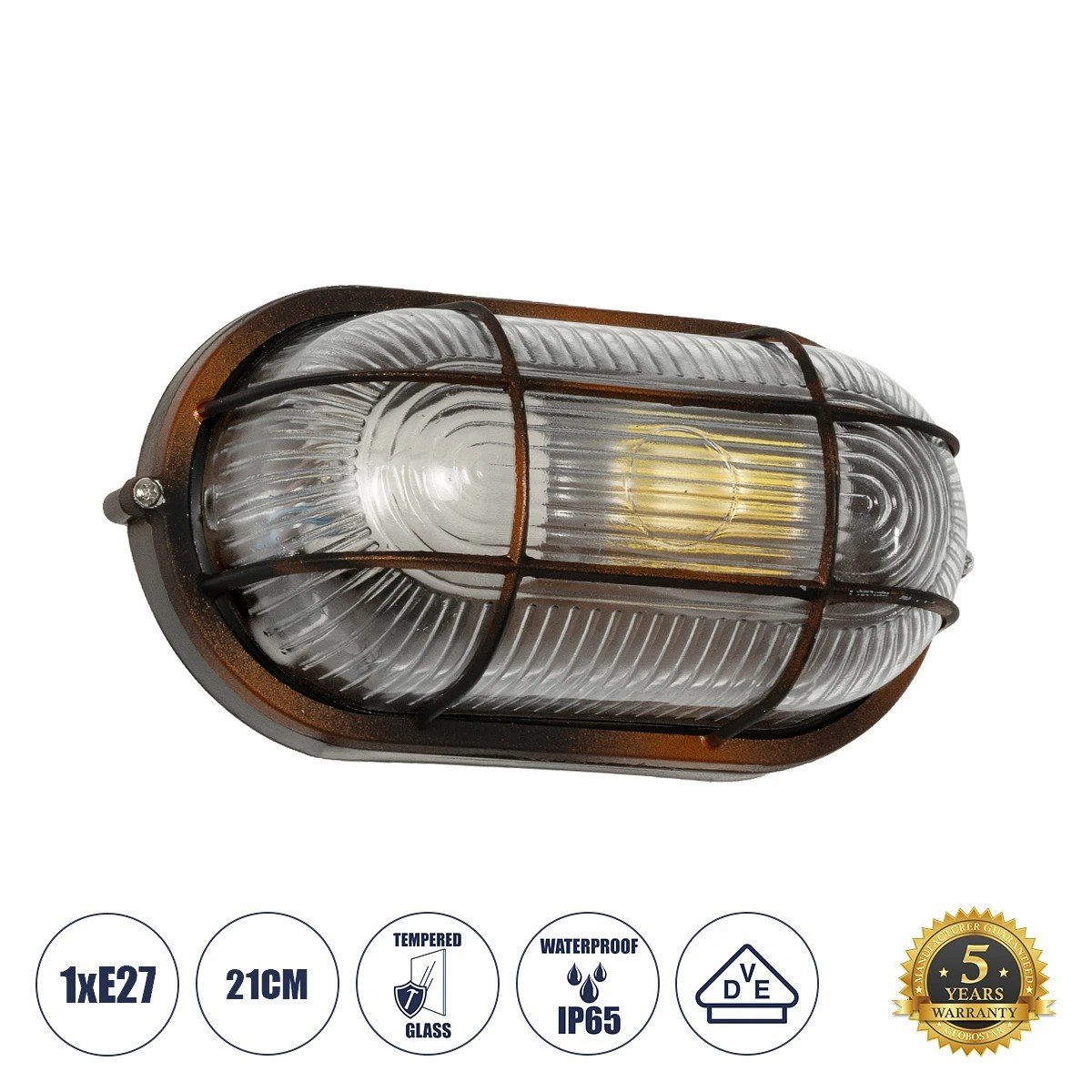 61622_0 GLOBOSTAR® BOATLIGHT 61622 Vintage Φωτιστικό Καραβοχελώνα Τοίχου - Απλίκα με Ντουί 1 x E27 AC 220-240V Αδιάβροχο IP65 - Χάλκινο Παλαιωμένο Εφέ Σκουριάς Ματ - Μ21 x Π10.4 x Υ9cm - Image 1