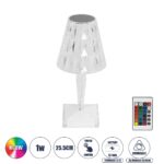 GLOBOSTAR® CRYSTAL 62042 Μοντέρνο Επιτραπέζιο Φωτιστικό Πορτατίφ LED 1W 100lm 360° DC 5V USB-C με Επαναφορτιζόμενη Μπαταρία Li-ion 3.7V 1600mAh IP44 Πολύχρωμο RGBW με Χειριστήριο Dimmable - Sanan SMD Chip - Διάφανο - Μ11.5 x Π11.5 x Υ25.5cm - 3 Χρόνια Εγγύηση