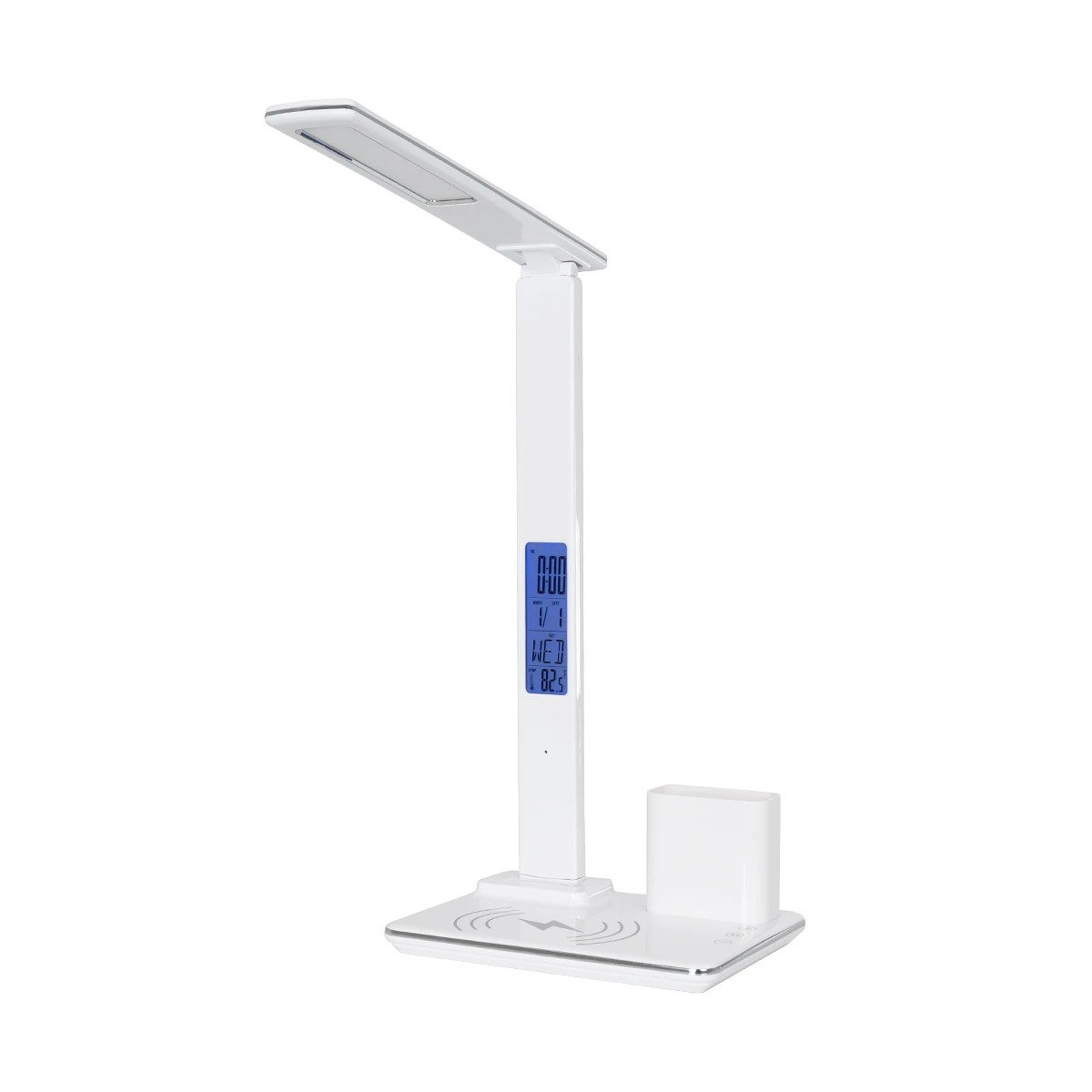 76554_0 GLOBOSTAR® ZENTIME 76554 Μοντέρνο Επιτραπέζιο Φωτιστικό Γραφείου με Ασύρματη Φόρτιση 15W 3A & Ψηφιακό Ρολόι LED 3.5W 350lm 120° DC 5V με USB-C IP20 Ρυθμιζόμενο Λευκό CCT με Αφή 2700K/4500K/6000K Dimmable - Sanan SMD Chip - Μαύρο - Μ19.5 x Π14.5 x Υ38.8cm - 2 Χρόνια Εγγύηση - Image 1