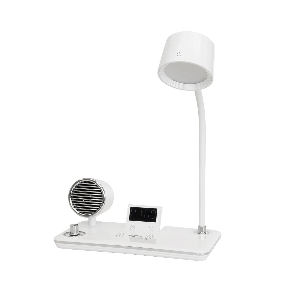 76557_0 GLOBOSTAR® OLDY 76557 Μοντέρνο Επιτραπέζιο Φωτιστικό Γραφείου με Ασύρματη Φόρτιση 15W 3A, 5W Bluetooth Ηχείο & Ψηφιακό Ρολόι LED 3W 300lm 120° DC 5V με USB-C IP20 Ρυθμιζόμενο Λευκό CCT με Αφή 2700K/4500K/6000K Dimmable - Sanan SMD Chip - Λευκό - Μ13 x Π25 x Υ43cm - 2 Χρόνια Εγγύηση - Image 1