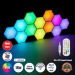 GloboStar® DIGIOCTA 90449 Σετ 12 Ψηφιακων LED RGB Φωτιστικών Κυψελών με Ψηφιακό Controller με WiFi Smart APP & Ασύρματο Χειριστήριο RF 2.4Ghz - LED SMD 5050 18W/Σετ 168PIXEL/Σετ 1440lm/Σετ 120° DC 5V με USB 2.0 IP20 Πολύχρωμο RGB - Dimmable - Μ10.5 x Π10.5 x Υ3cm Ανά Κυψέλη - 2 Χρόνια Εγγύηση