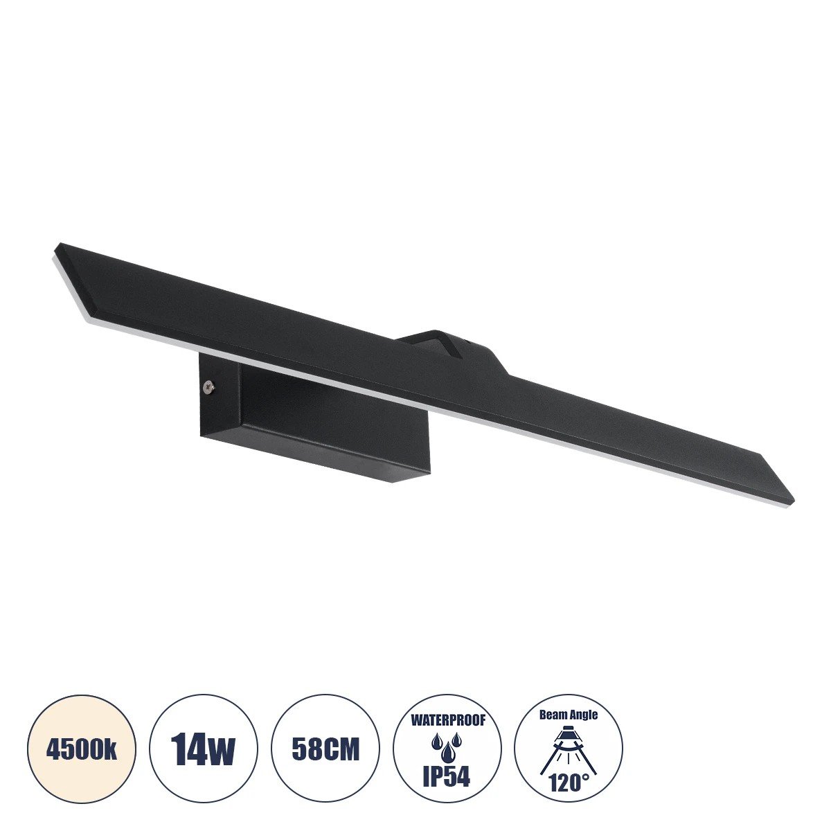 93346_0 GLOBOSTAR® MIRROR 60517 Μοντέρνο Φωτιστικό Τοίχου - Απλίκα Καθρέπτη Μπάνιου LED 14W 1680lm 120° AC 220-240V IP54 Φυσικό Λευκό 4500K - Lumileds SMD Chip & TÜV SÜD Driver - Μαύρο Ματ - Μ58 x Π15 x Υ6cm - 2 Χρόνια Εγγύηση - Image 1