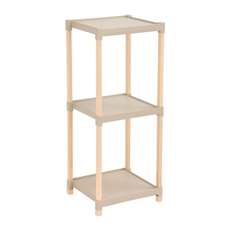 FIX-2011-3-0 Ραφιέρα δαπέδου πλαστική - ξύλινη χρώμα φυσικό - μπεζ 28x25x72εκ. - Image 1