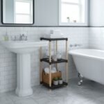 Ραφιέρα δαπέδου πλαστική - ξύλινη χρώμα φυσικό - μαύρο 28x25x72εκ. - Image 2