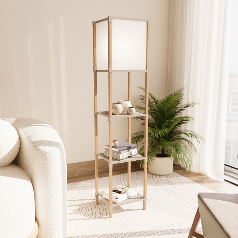 FIX-2020-1-0 Φωτιστικό δαπέδου ξύλινο - πλαστικό χρώμα μπεζ 29x25x137εκ. - Image 1