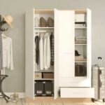 Ντουλάπα ρούχων Base Megapap τετράφυλλη με συρτάρια χρώμα λευκό - sonoma 137x52x198εκ. - Image 4