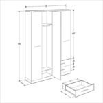 Ντουλάπα ρούχων Base Megapap τετράφυλλη με συρτάρια χρώμα λευκό - sonoma 137x52x198εκ. - Image 9
