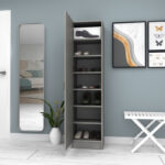 Ντουλάπα ρούχων - παπουτσοθήκη Petro Megapap μονόφυλλη χρώμα γκρι σκυροδέματος 45x38x180εκ. - Image 4