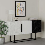 Μπουφές Tontini Megapap χρώμα λευκό - μαύρο εφέ μαρμάρου 150x42x79,5εκ.