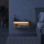 Κομοδίνο επιτοίχιο Brik Megapap με LED χρώμα καρυδί - sandstone 45x30x18εκ. - Image 2