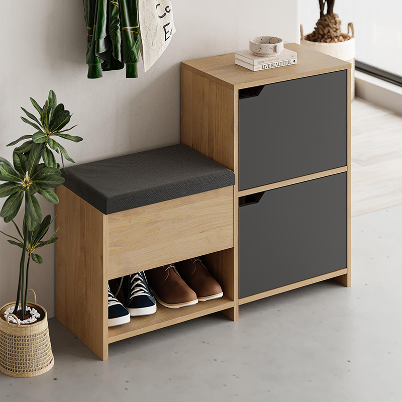 GP037-02851-0 Παπουτσοθήκη Haven Megapap χρώμα sapphire oak - ανθρακί 101x35x80,4εκ. - Image 1