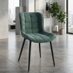 Καρέκλα τραπεζαρίας Chiara Megapap πράσινο ύφασμα - μεταλλικό μαύρο πόδι 48x58x81εκ. - Image 2