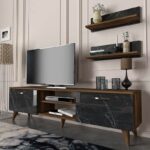 Έπιπλο τηλεόρασης Colin Megapap χρώμα καρυδί - μαύρο εφέ μαρμάρου 150x29,5x40,6εκ.