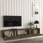 Έπιπλο τηλεόρασης επιτοίχιο Damla Megapap με LED χρώμα καρυδί 180x29,5x29,5εκ. - Image 5