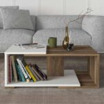 Τραπεζάκι σαλονιού Mareta Megapap χρώμα λευκό - καρυδί 81,8x50x35εκ. - Image 2