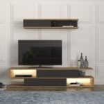 Σύνθεση τηλεόρασης Manet Megapap με LED χρώμα sepet oak - ανθρακί 180x29,5x39εκ. - Image 3