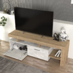 Έπιπλο τηλεόρασης Acnes Megapap χρώμα λευκό εφέ μαρμάρου - sapphire oak 160x40x53εκ. - Image 3