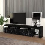 Έπιπλο τηλεόρασης Acnes Megapap χρώμα μαύρο - μαύρο εφέ μαρμάρου 220x40x52εκ.