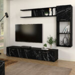 Σύνθεση τηλεόρασης Darcy Megapap χρώμα μαύρο εφέ μαρμάρου - μαύρο 180x40x33εκ.