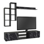 Σύνθεση τηλεόρασης Duana Megapap χρώμα μαύρο εφέ μαρμάρου - μαύρο 180x38x35,7εκ. - Image 5