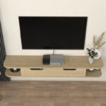 Έπιπλο τηλεόρασης επιτοίχιο Noland Megapap με LED χρώμα rota oak 150x35x19,2εκ. - Image 4