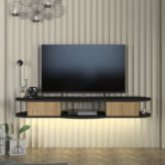 Έπιπλο τηλεόρασης επιτοίχιο Perk Megapap με LED χρώμα ανθρακί - sepet oak 150x35x19,2εκ. - Image 3