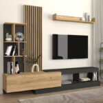 Σύνθεση τηλεόρασης Vermont Megapap χρώμα ανθρακί - sepet oak 240x40x192εκ. - Image 3