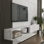 Έπιπλο τηλεόρασης επιτοίχιο Espanse Megapap χρώμα λευκό εφέ μαρμάρου 241,8x31,7x30εκ. - Image 3