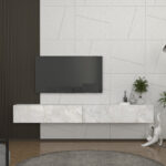 Έπιπλο τηλεόρασης επιτοίχιο Espanse Megapap χρώμα λευκό εφέ μαρμάρου 241,8x31,7x30εκ. - Image 4