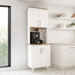 Έπιπλο κουζίνας Kalira 2 Megapap χρώμα λευκό - rota oak 60x40x196εκ.