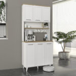 Έπιπλο κουζίνας Potter 3 Megapap χρώμα λευκό - rota oak 90x40x196,1εκ.