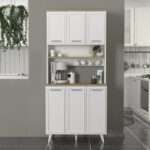 Έπιπλο κουζίνας Potter 3 Megapap χρώμα λευκό - rota oak 90x40x196,1εκ. - Image 3