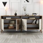 Μπουφές Milan Megapap χρώμα καρυδί - λευκό εφέ μαρμάρου 180x35x78,6εκ. - Image 2