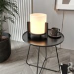 Φωτιστικό επιτραπέζιο Pine Megapap E27 Mdf - ύφασμα Pvc χρώμα μαύρο - κρεμ Ø20x20εκ. - Image 3