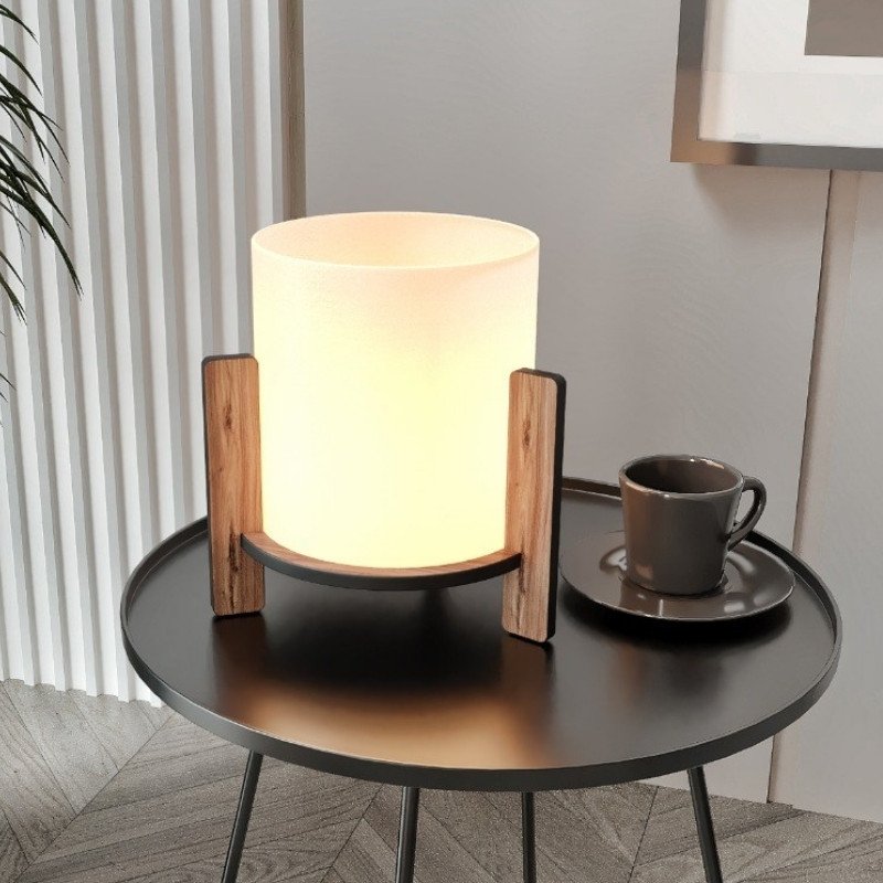 GP052-01372-0 Φωτιστικό επιτραπέζιο Pine Megapap E27 Mdf - ύφασμα Pvc χρώμα καρυδί - κρεμ Ø20x20εκ. - Image 1