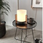 Φωτιστικό επιτραπέζιο Pine Megapap E27 Mdf - ύφασμα Pvc χρώμα καρυδί - κρεμ Ø20x20εκ. - Image 3