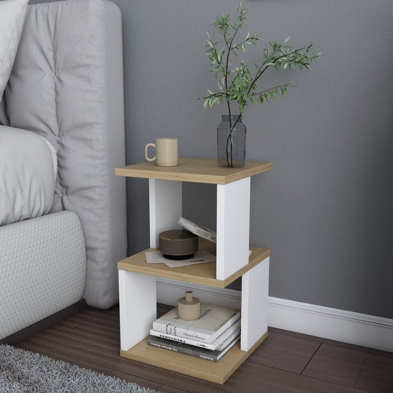 GP052-01492-0 Κομοδίνο Carter Megapap χρώμα φυσικό οξιάς - λευκό 29,6x29,6x49,4εκ. - Image 1