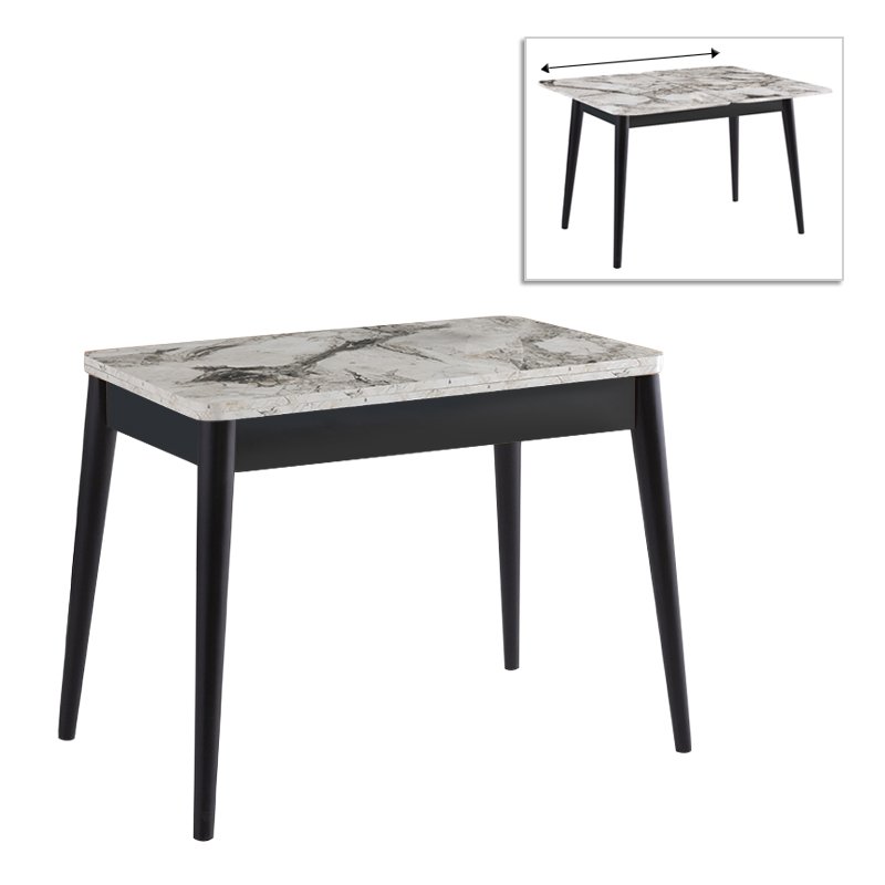 GP052-02091-0 Τραπέζι Dolunay Megapap επεκτεινόμενο χρώμα λευκό εφέ μαρμάρου - μαύρο 100x60(120x100)x79,5εκ. - Image 1