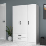 Ντουλάπα ρούχων Ricardo Megapap τρίφυλλη με συρτάρια χρώμα λευκό 120x51,8x181εκ. - Image 4