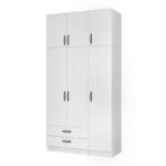 Ντουλάπα ρούχων Ricardo Megapap τρίφυλλη με πατάρι και συρτάρια χρώμα λευκό 120x51,8x240εκ.