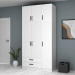 Ντουλάπα ρούχων Ricardo Megapap τρίφυλλη με πατάρι και συρτάρια χρώμα λευκό 120x51,8x240εκ. - Image 4