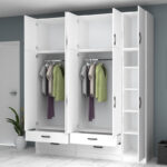 Ντουλάπα ρούχων Ricardo Megapap πεντάφυλλη με πατάρι και συρτάρια χρώμα λευκό 200x51,8x240εκ. - Image 2