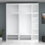 Ντουλάπα ρούχων Ricardo Megapap πεντάφυλλη με πατάρι και συρτάρια χρώμα λευκό 200x51,8x240εκ. - Image 3