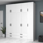 Ντουλάπα ρούχων Ricardo Megapap πεντάφυλλη με πατάρι και συρτάρια χρώμα λευκό 200x51,8x240εκ. - Image 4