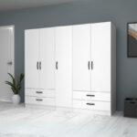 Ντουλάπα ρούχων Ricardo Megapap πεντάφυλλη με συρτάρια χρώμα λευκό 200x51,8x181εκ. - Image 4