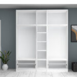 Ντουλάπα ρούχων Ricardo Megapap πεντάφυλλη με πατάρι και συρτάρια χρώμα λευκό 200x51,8x240εκ. - Image 3