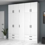 Ντουλάπα ρούχων Ricardo Megapap πεντάφυλλη με πατάρι και συρτάρια χρώμα λευκό 200x51,8x240εκ. - Image 4