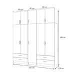 Ντουλάπα ρούχων Ricardo Megapap πεντάφυλλη με πατάρι και συρτάρια χρώμα λευκό 200x51,8x240εκ. - Image 5