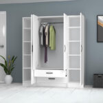 Ντουλάπα ρούχων Ricardo Megapap τετράφυλλη με συρτάρια χρώμα λευκό 160x51,8x181εκ. - Image 2