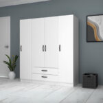 Ντουλάπα ρούχων Ricardo Megapap τετράφυλλη με συρτάρια χρώμα λευκό 160x51,8x181εκ. - Image 4